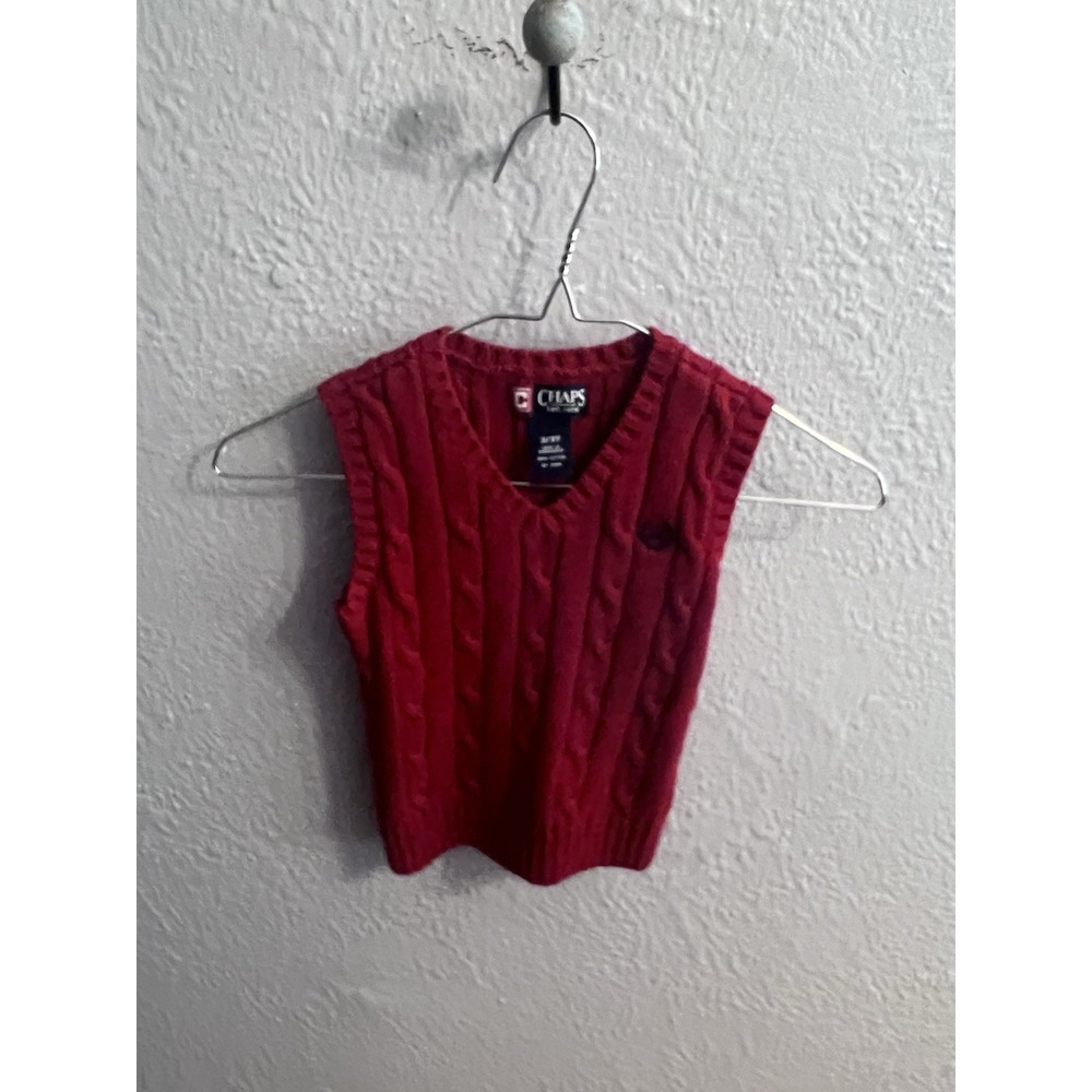 Chaps Toddler Sweater Vest Boy 3/3T  Red‎ Cable Knit